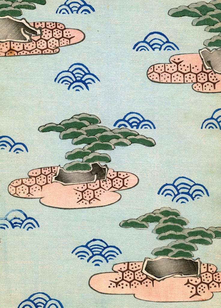 Detail of Woodblock print of trees on islands in a lake by Corbis
