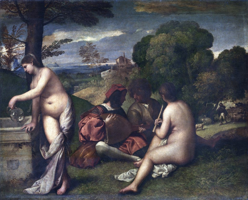 Detail of Le Concert Champetre, or The Pastoral Concert by Giorgione and Titian by Anonymous