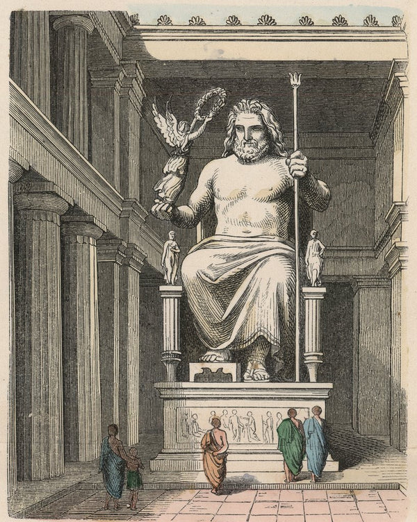 Ancient Greek Zeus statue in the temple at Olympia posters
