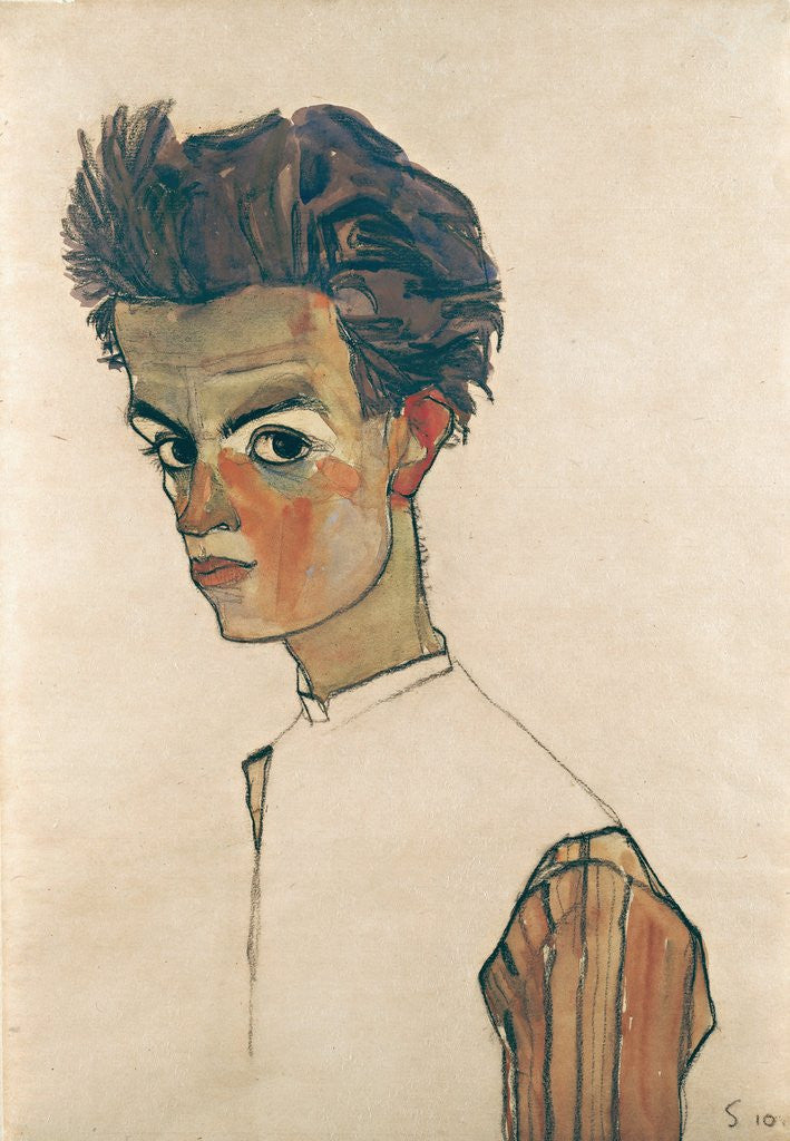 Detail of Self-Portrait with Striped Shirt by Egon Schiele