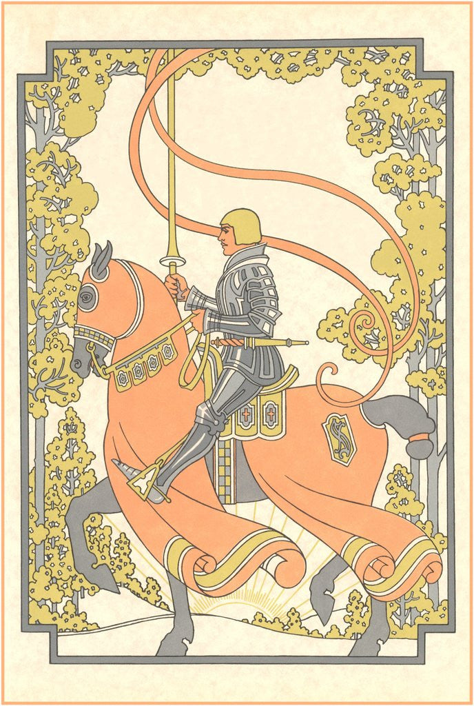 Detail of Art Nouveau Knight on Charger by Corbis