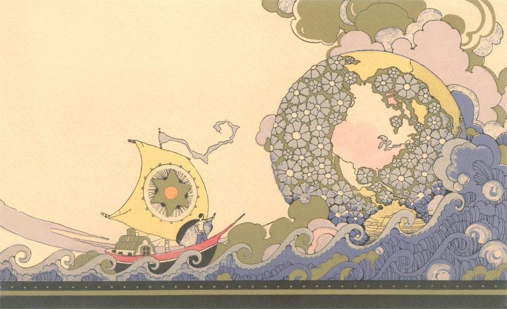 Detail of Art Nouveau Ship on Fanciful Sea by Corbis