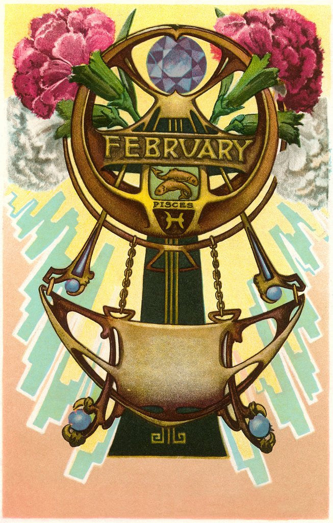 Detail of Art Nouveau February, Pisces by Corbis