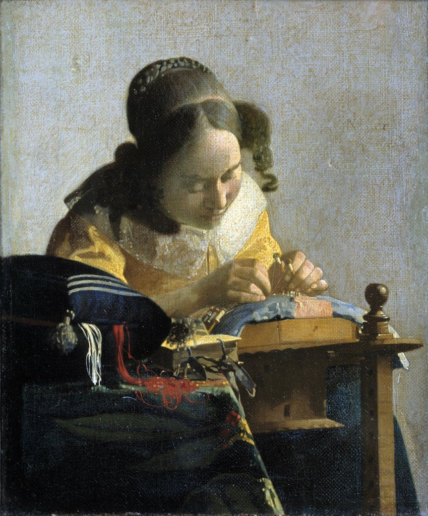 Detail of The Lacemaker by Jan Vermeer