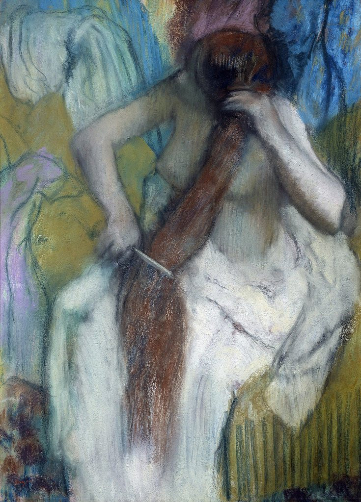 Detail of Woman combing her hair - by Edgar Degas