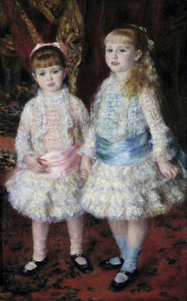 Detail of Pink and Blue or Portrait of the Demoiselles Cahen d'Anvers by Pierre Auguste Renoir