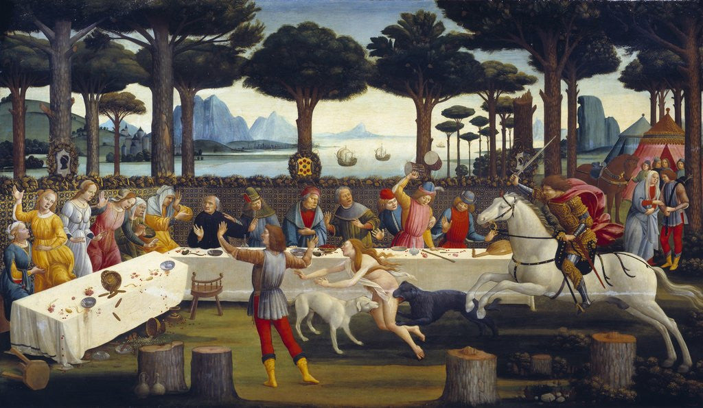 Detail of The Story of Nastagio degli Onesti (III): The Banquet in the Pine Forest by Sandro Botticelli