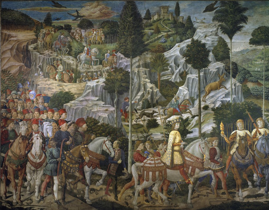 Detail of The journey of the Magi, detail of the landscape by Benozzo Gozzoli
