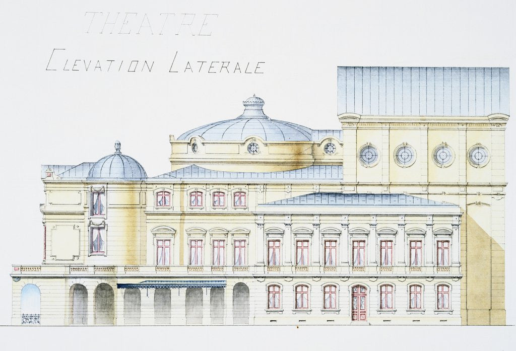 Detail of Architectural Drawing Showing Lateral Elevation of Theatre Building by H. Monnet