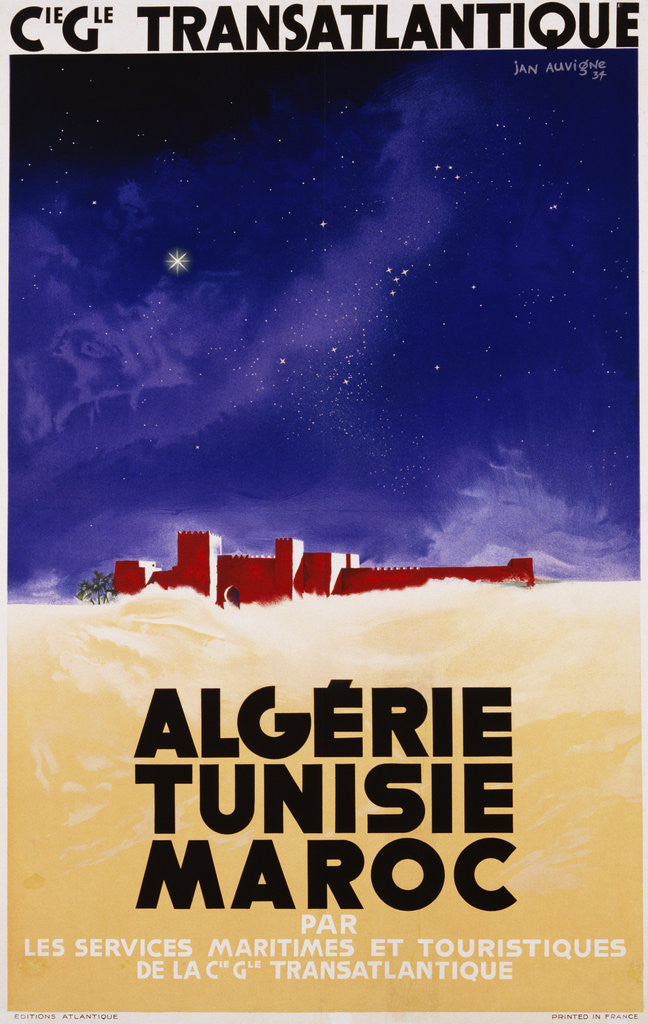 Detail of Algerie - Tunisie - Maroc Travel Poster by Jan Auvigne