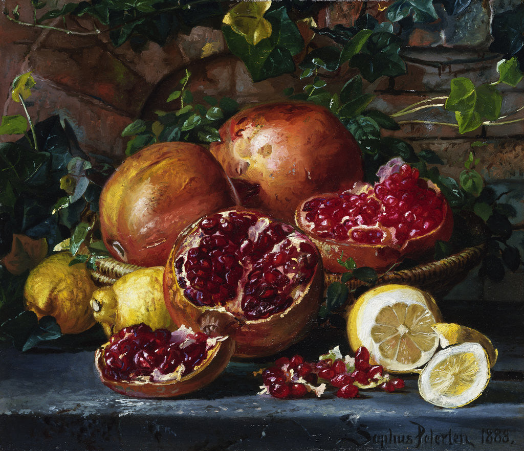 Detail of A Still Life of Pomegranates and Lemons by Magnus Otto Sophus Petersen