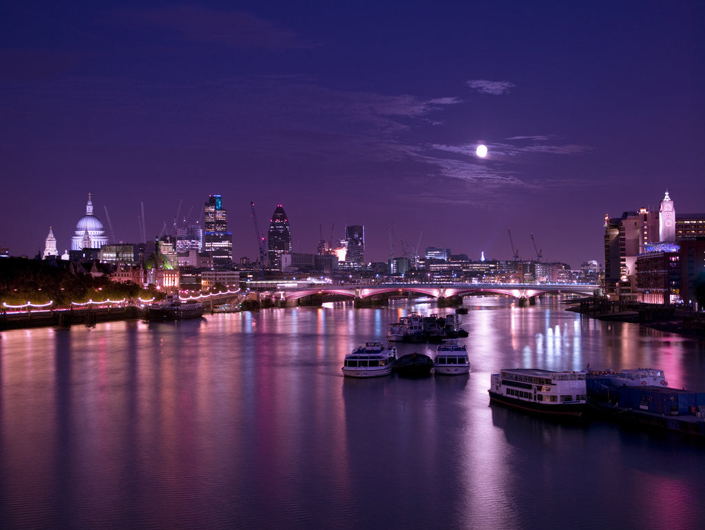 Detail of London skyline, river thames and Blackfriars bridge at night by Assaf Frank