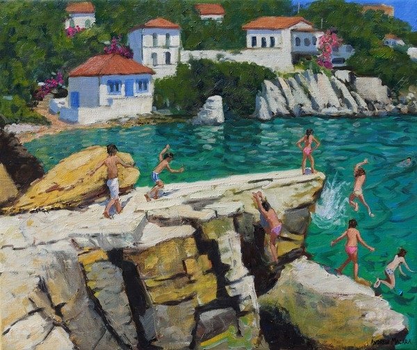 Detail of Jumping into the sea, Plates, Skiathos by Andrew Macara