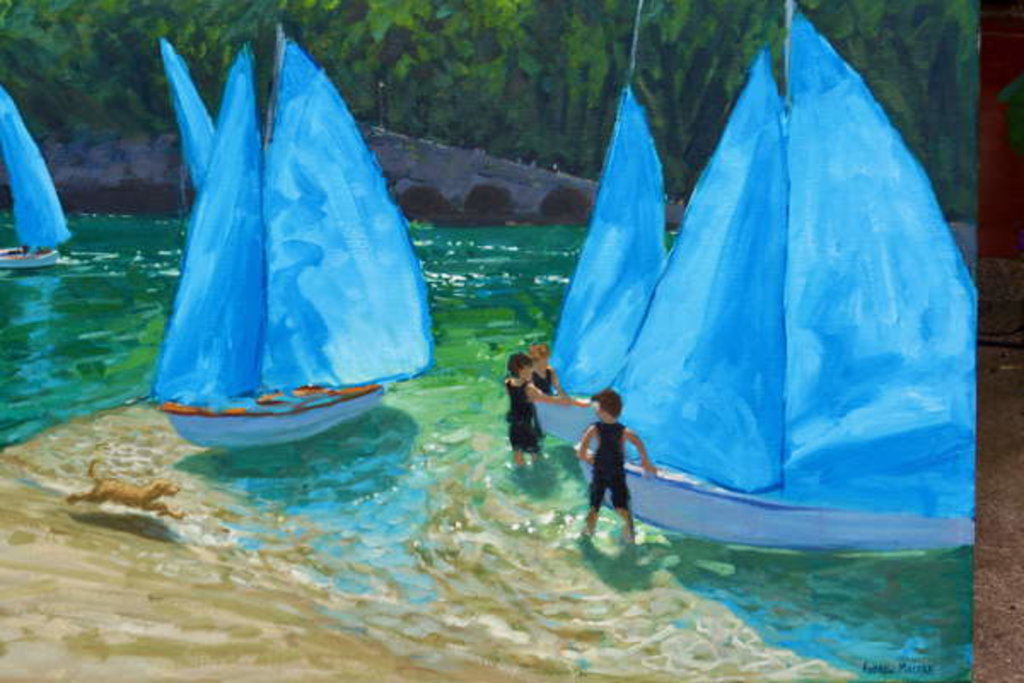Detail of Blue sails, Looe, 2018 by Andrew Macara