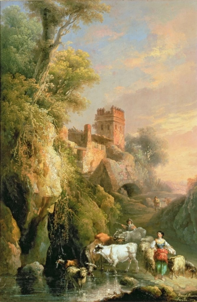 Detail of Spanish landscape by Manuel Barron y Carrillo