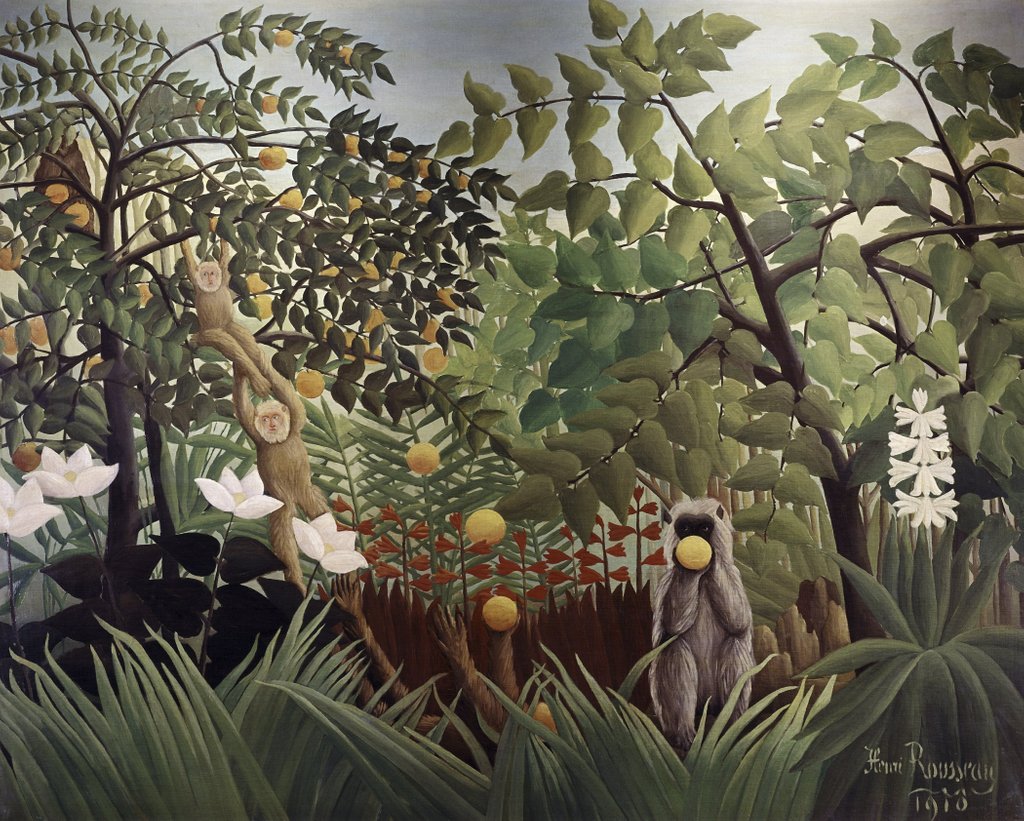 Detail of Exotic Landscape with monkey playing, 1910 by Henri J.F. Rousseau