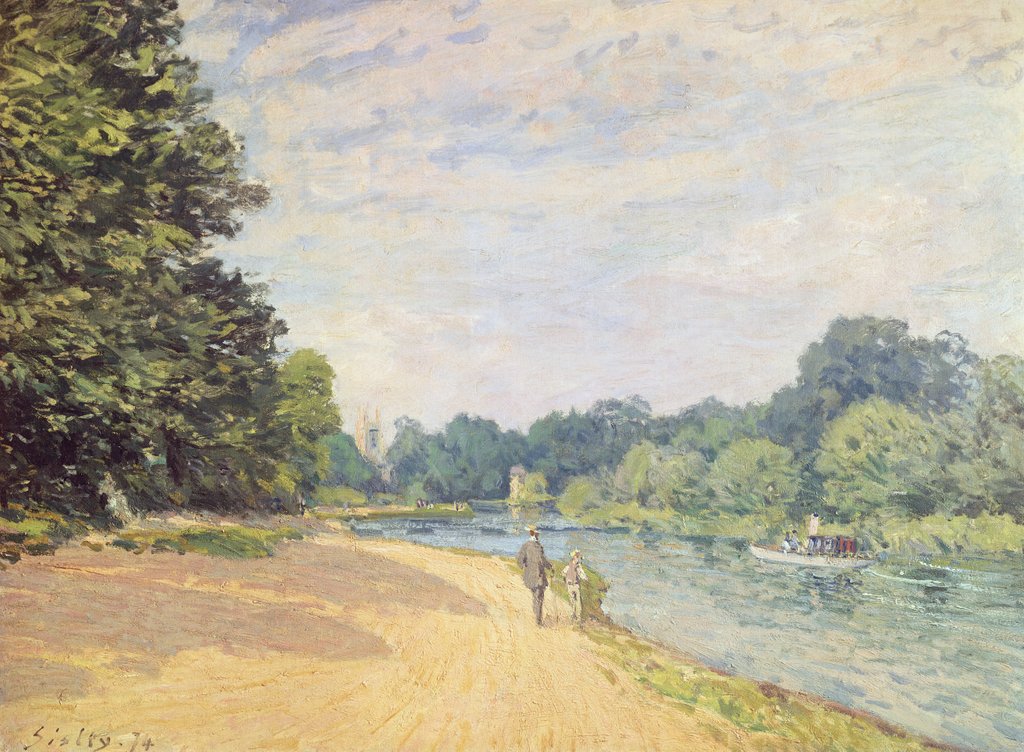 Detail of The Thames with Hampton Church, 1874 by Alfred Sisley