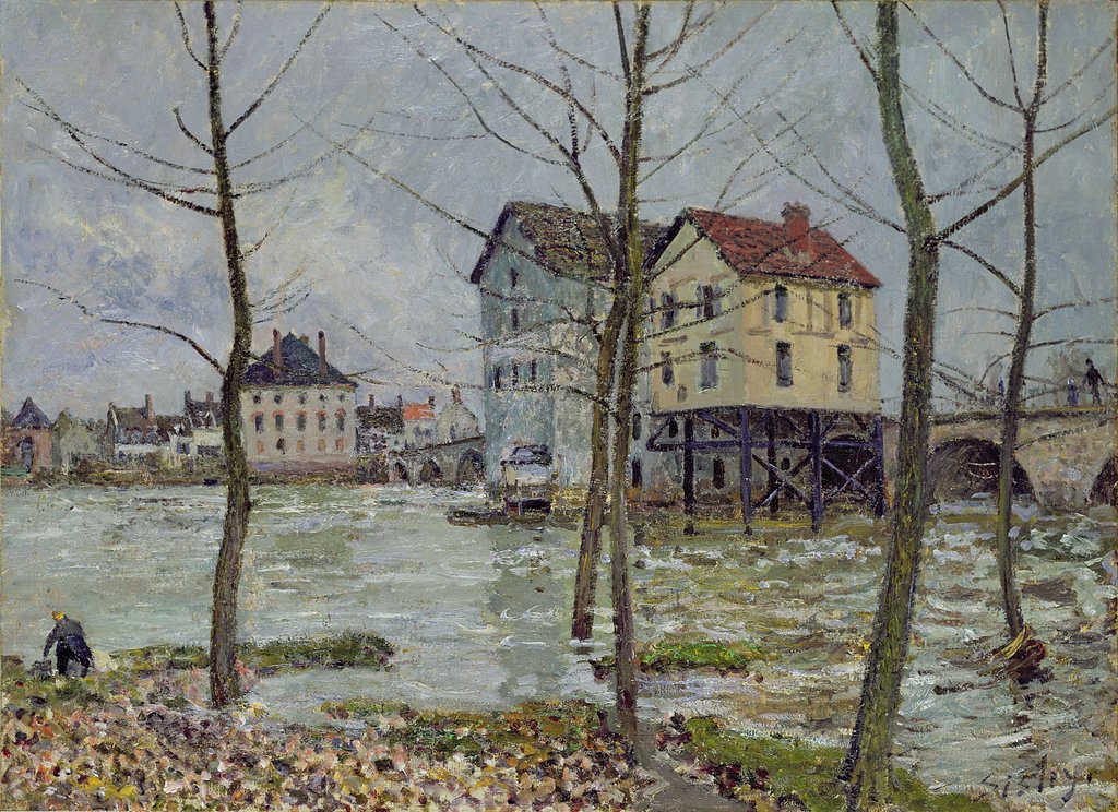 Detail of The Mills at Moret-sur-Loing, Winter, 1890 by Alfred Sisley