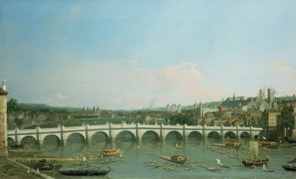 Detail of Westminster Bridge from the North with Lambeth Palace in distance by Canaletto