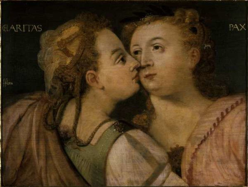 Detail of Charity kissing Peace by Frans Floris