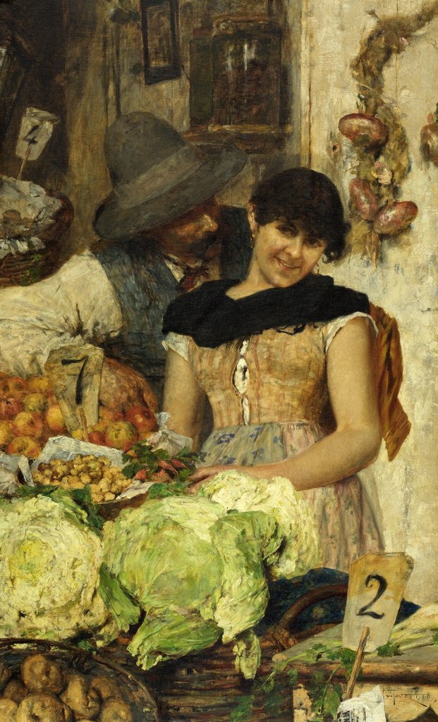 Detail of A Venetian Vegetable Stall - Courtship by Giacomo Favretto