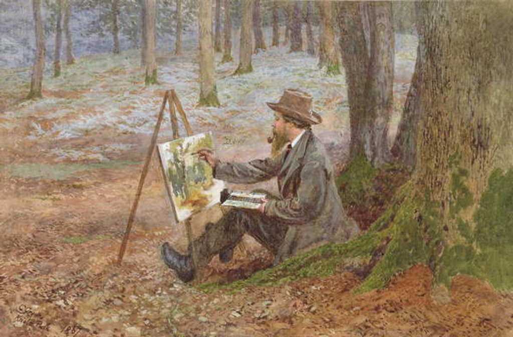 Detail of Watercolour painting in the woods at Knole Park, near Sevenoaks, Kent by Charles Green