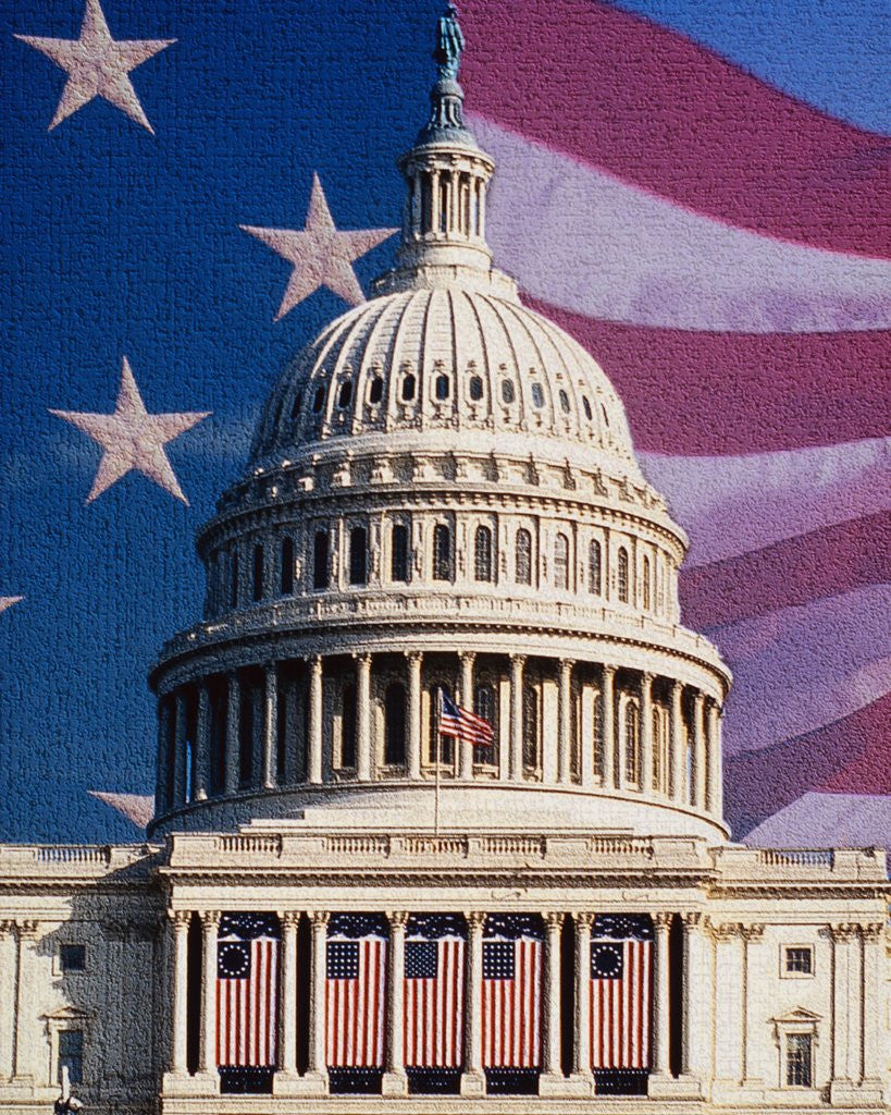 Detail of Flag Behind U.S. Capitol by Corbis