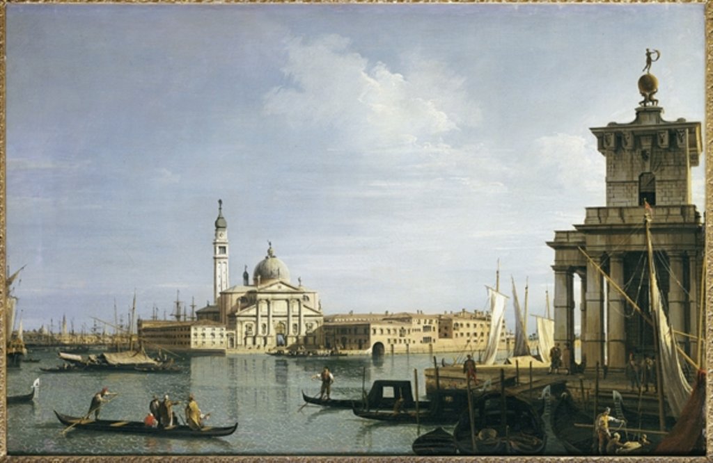 Detail of The Island of San Giorgio Maggiore, Venice, with the Punta della Dogana and numerous vessels by Canaletto