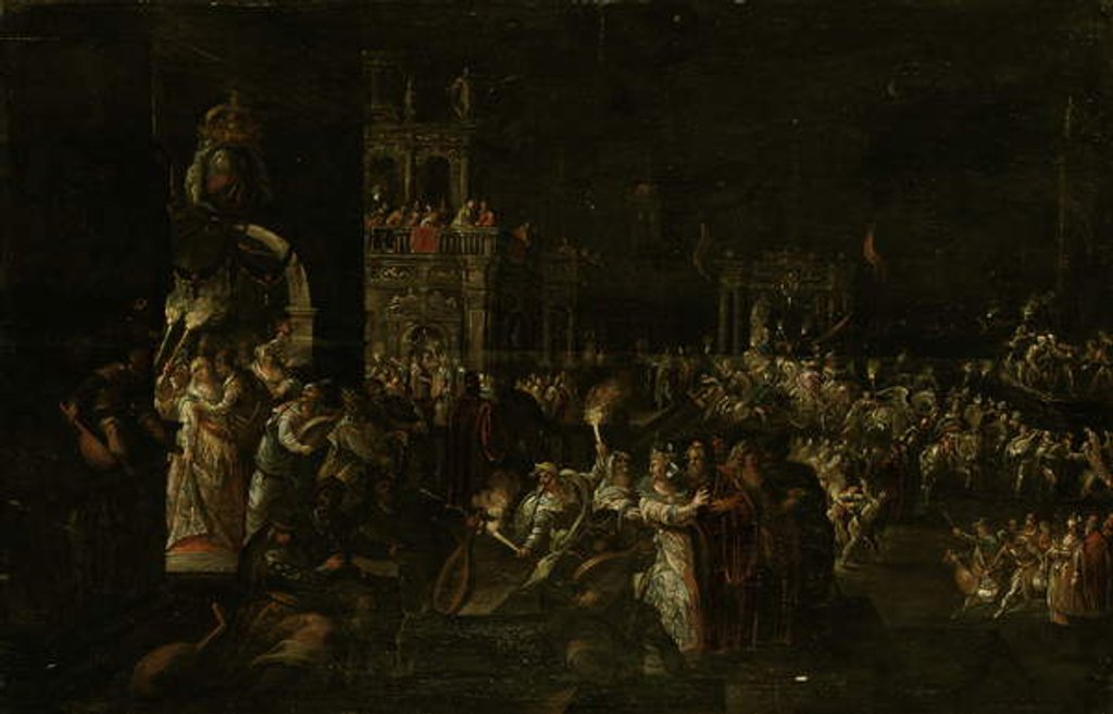 Detail of A carnival night in a Baroque piazza by Jakob Isaaksz Swanenburgh