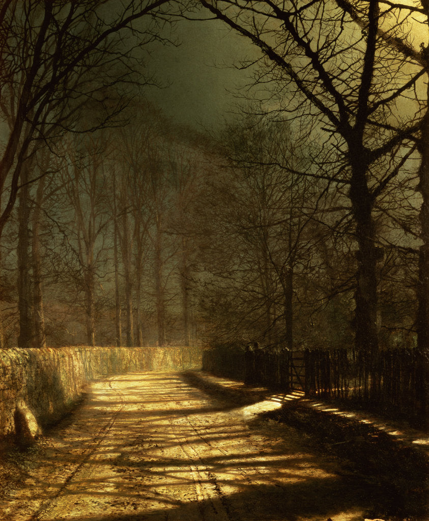 Detail of A Moonlit Lane, with two lovers by a gate by John Atkinson Grimshaw