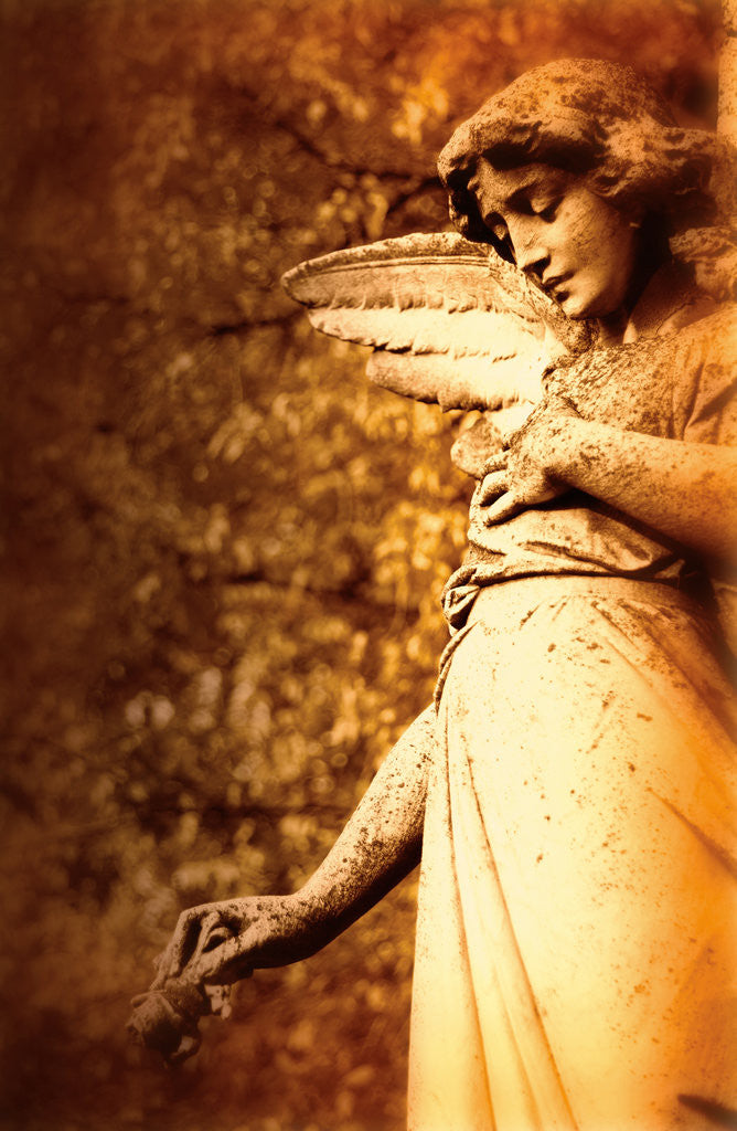 Detail of Old sculpture of an angel by Ricardo Demurez