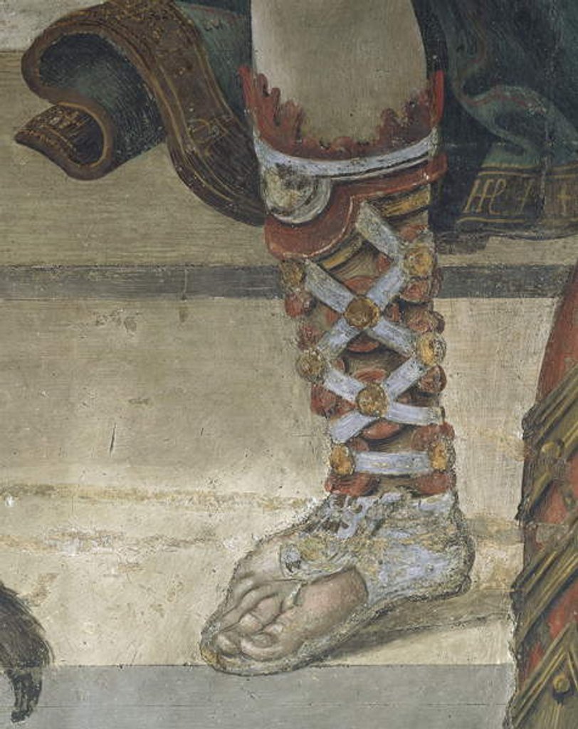 Detail of Saint Philip Driving Dragon from Temple of Hieropolis, detail of footwear, fresco, 1502 by Filippino Lippi