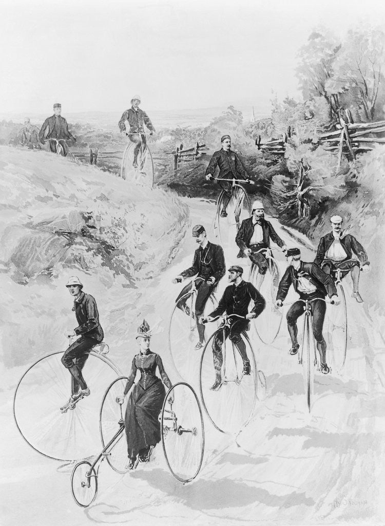 Detail of Men and Women Riding Bicycles by Corbis