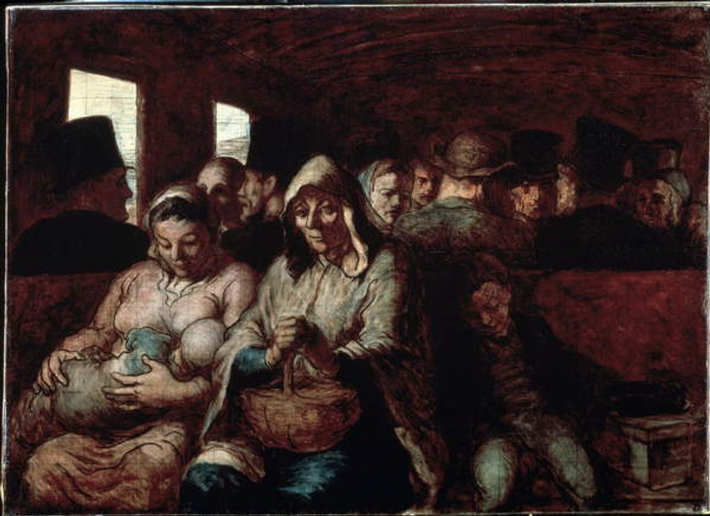 Detail of Le wagon de troisieme classe, Deux meres d'origine sociale populaire, dans un train avec leurs enfants. Peinture d'Honore Daumier 1862-1864 Museum of Fine Arts, Ottawa, Canada by Honore Daumier