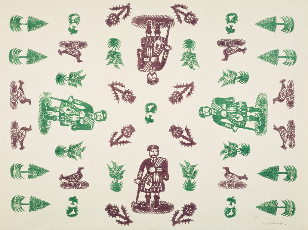 Detail of Design for Wrapping Paper (Man in Kilt and Thistle motifs) by Edward Bawden