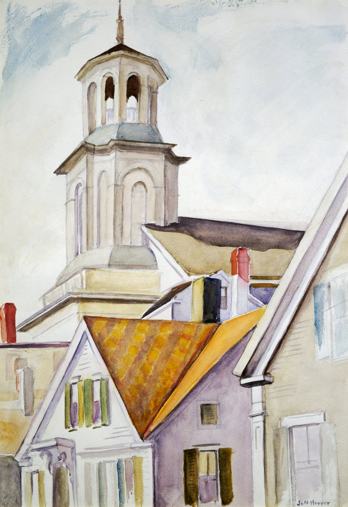 Detail of Church Steeple and Rooftops by Edward Hopper