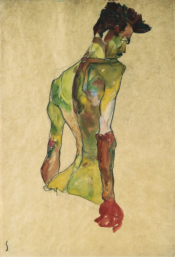 Detail of Male Nude in Profile Facing Right by Egon Schiele