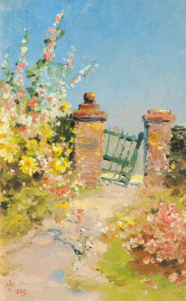 Detail of Garden Gate with Hollyhocks by John Miller Nicholson