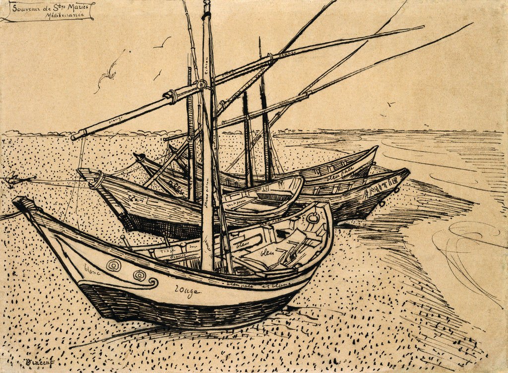 Detail of Fishing Boats on the Beach at Saintes-Maries-de-la-Mer by Vincent Van Gogh