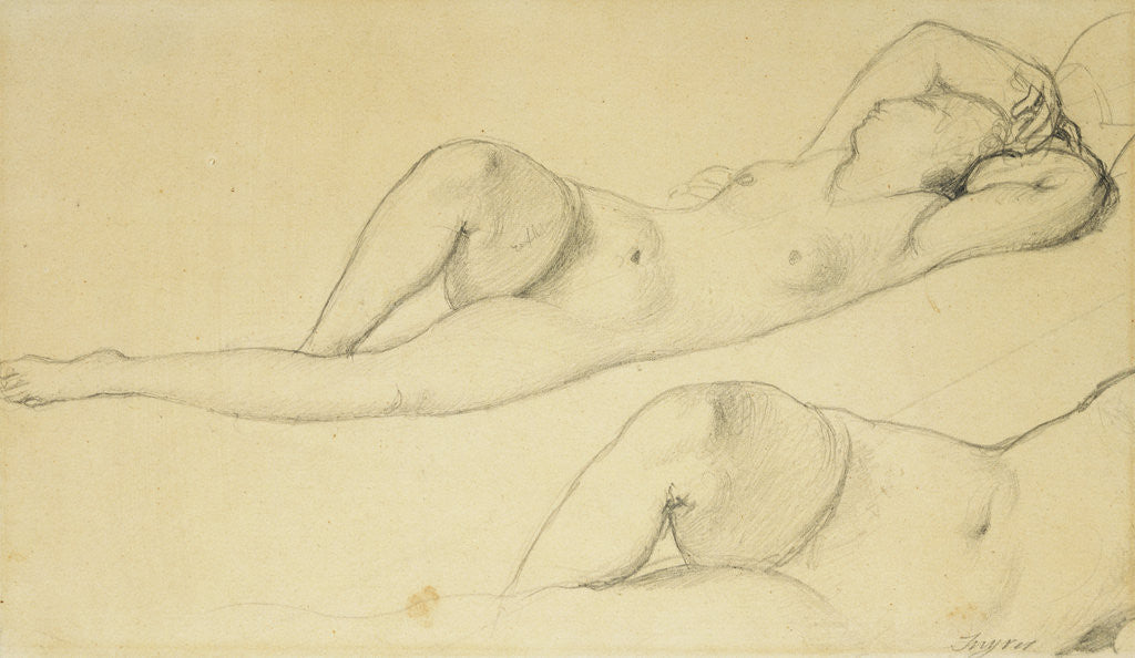 Detail of A Reclining Female Nude by Jean August Dominique Ingres