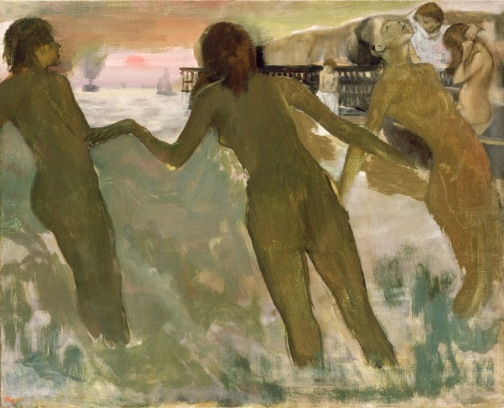 Detail of Three Girls Bathing by Edgar Degas