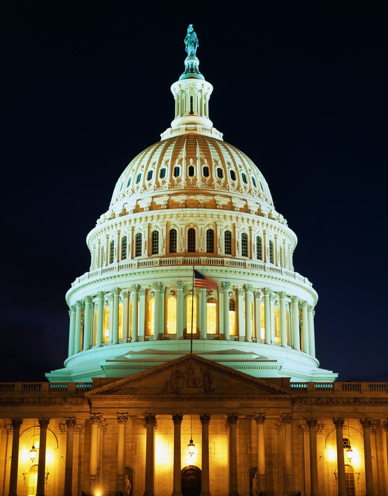 Detail of U.S. Capitol at Night by Corbis