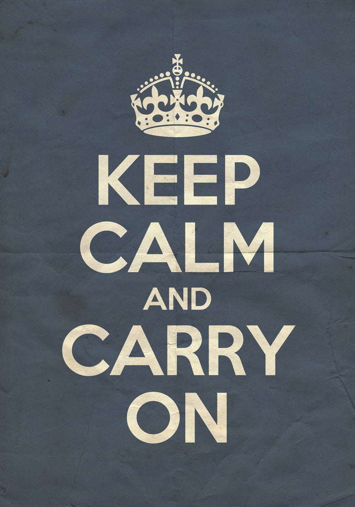 Detail of Keep Calm And Carry On Poster in Pinch Blue Vintage by Magnolia Box