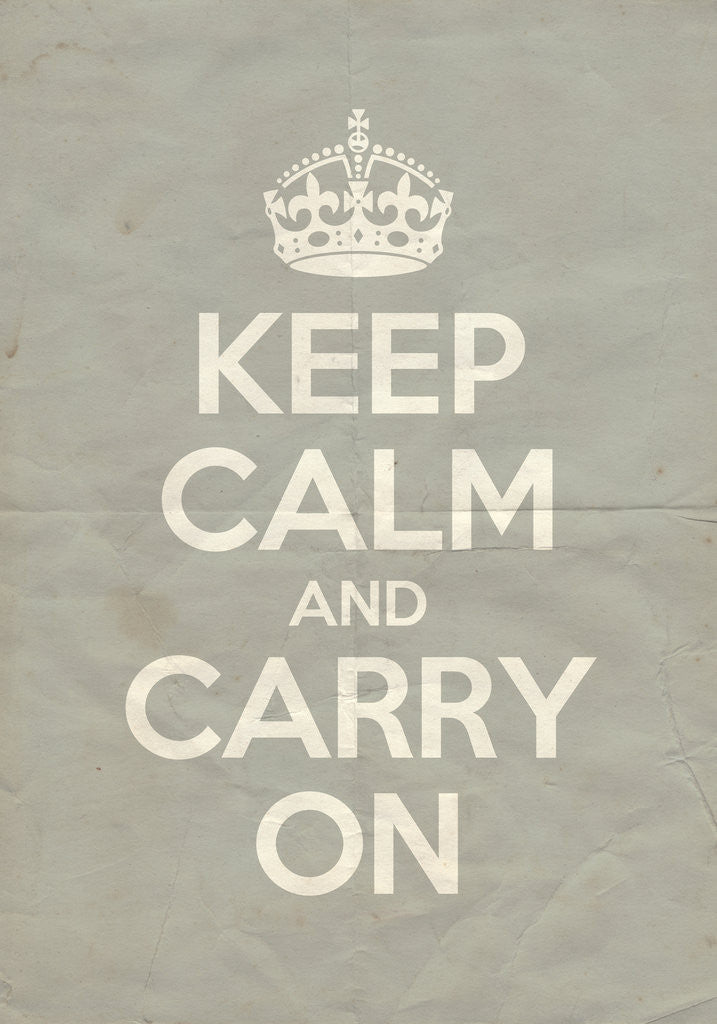 Detail of Keep Calm And Carry On Poster in Lamp Room Gray Vintage by Magnolia Box