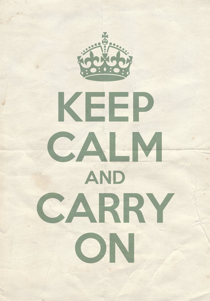 Detail of Keep Calm And Carry On Poster in Green Blue Vintage Reversed by Magnolia Box