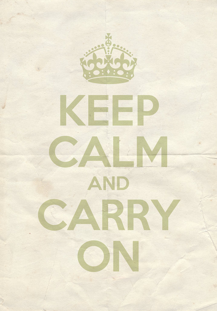 Detail of Keep Calm And Carry On Poster in Green Ground Vintage Reversed by Magnolia Box