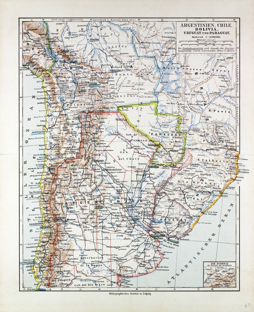 Detail of Map of Argentinia Chile Bolivia Uruguay and Paraguay 1899 by Anonymous
