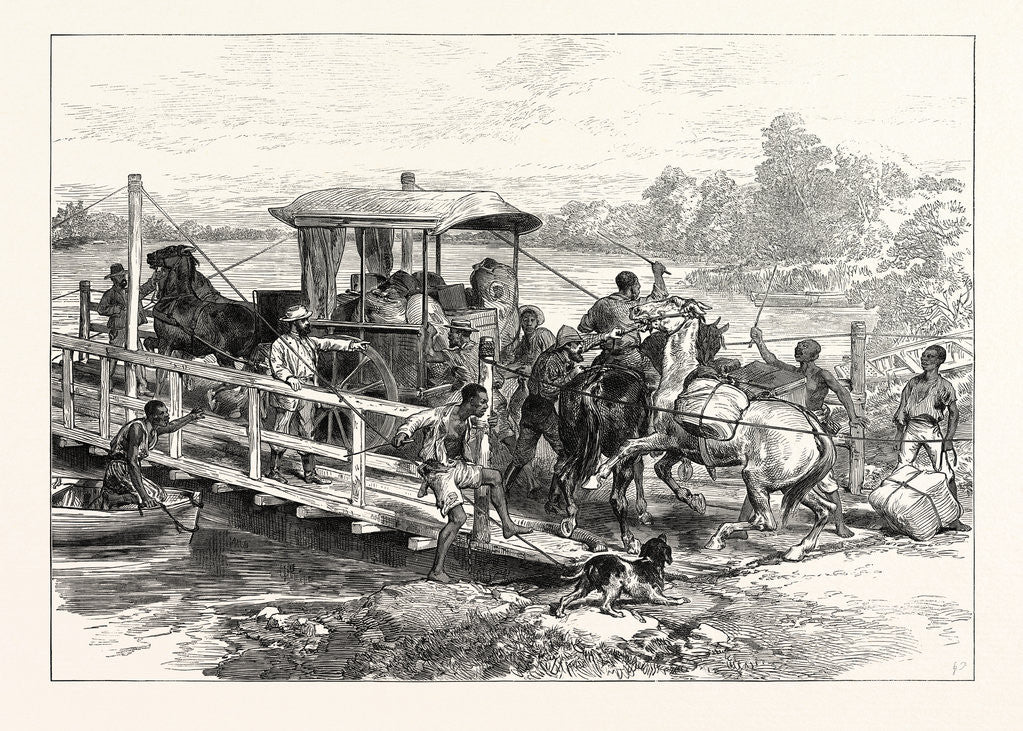 Detail of Pontoon Over Vaal River, Klipdrift, South African Diamond Fields, on the Way to the Gold Fields, 1874 by Anonymous
