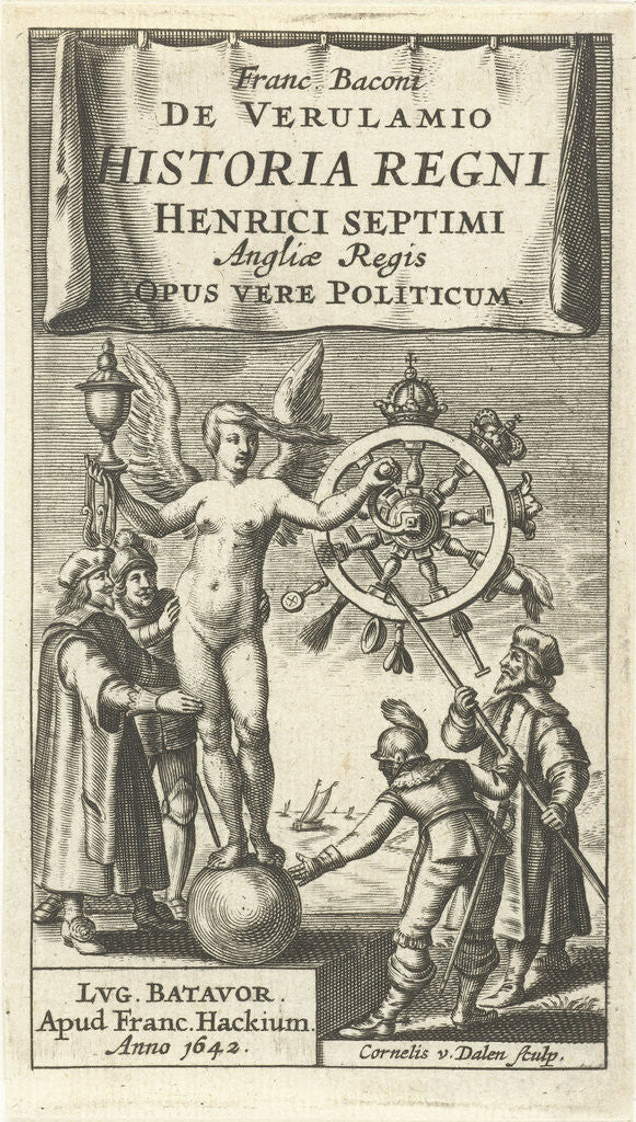 Detail of Naked Fortuna globe rotates the wheel of fortune around by Franciscus Hackius