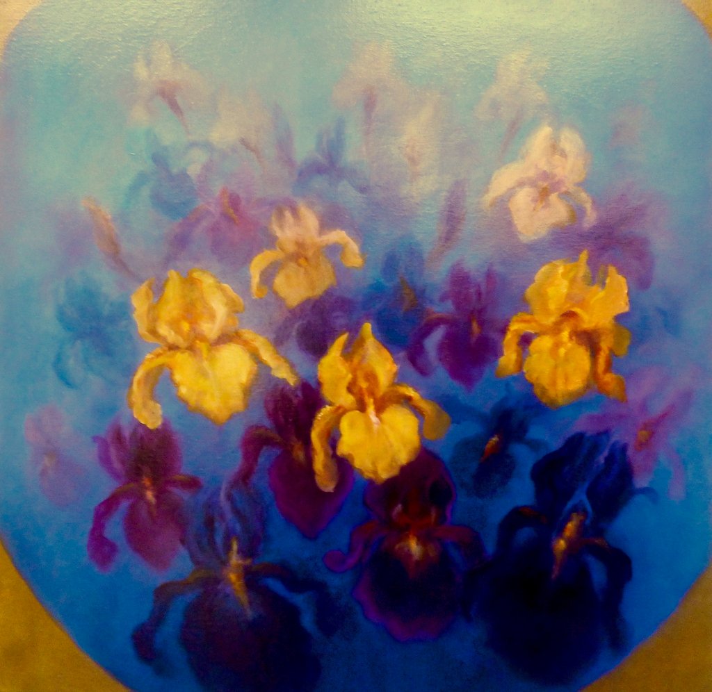 Detail of Blue and Gold Irises, 2023,Flowers by Lee Campbell